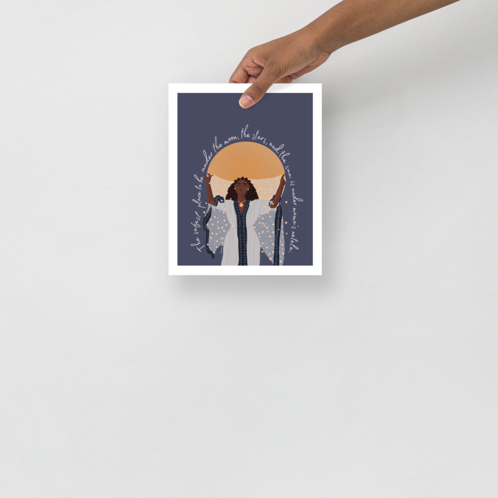 The safest place to be under the Moon, the Sun, and the Stars is under Mama's Netela - Art Print