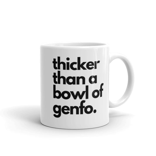 Thicker Than A Bowl of Genfo Coffee Mug | Habesha Ethiopian Eritrean Coffee Mug  Shop our original art, greeting cards, coffee mugs, stickers, hats, shirts and crewnecks all inspired by our Eritrean and Ethiopian-American perspectives, experiences, and points of view. Perfect Habesha Gift