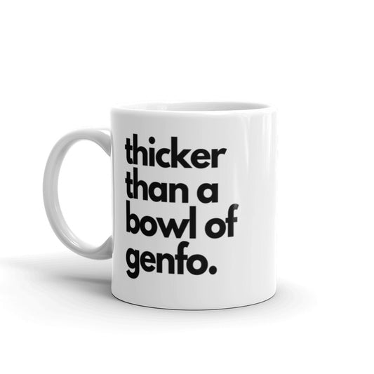 Thicker Than A Bowl of Genfo Coffee Mug | Habesha Ethiopian Eritrean Coffee Mug  Shop our original art, greeting cards, coffee mugs, stickers, hats, shirts and crewnecks all inspired by our Eritrean and Ethiopian-American perspectives, experiences, and points of view. Perfect Habesha Gift