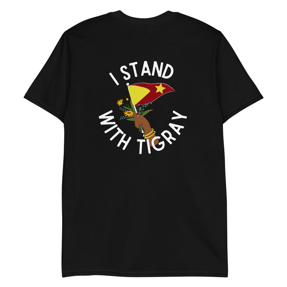 I Stand With Tigray Front + Back Unisex Donation T-Shirt Providing Medical Kits For Tigray